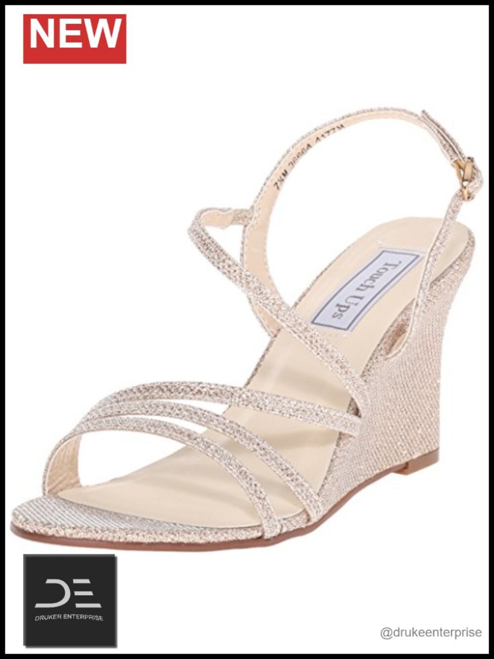 Touch Ups Paige Wedge Heels Open Toe Adjustable Buckle Glitter Rhinestone Semi